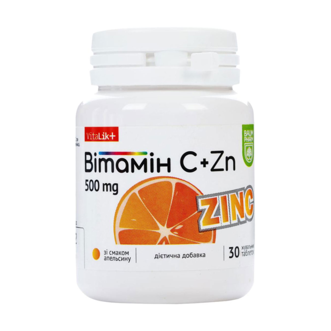 Вітамін С + Цинк Baum Pharm VitaLik+ Vitamin C + Zn 500 мг, зі смаком апельсину, 30 жувальних таблеток